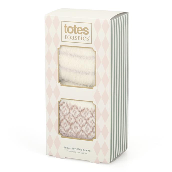 totes toasties® Ladies Fluffy Bed Socks (Twin Pack) Lilac / White Extra Image 1